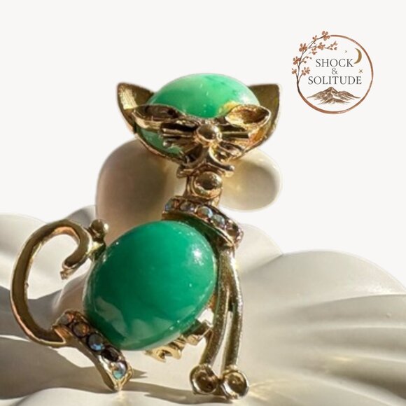 Jewelry - 1950s Retro Vintage Cat Brooch – For Repair / Repurpose 🐈‍⬛💚